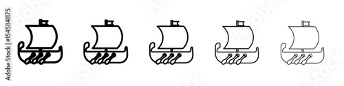 trireme icon thin outline logo mark set