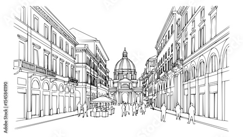 Line Art of Corso Vittorio Emanuele II, Milan
