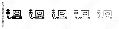 Ultrasonography icon thin outline logo mark set