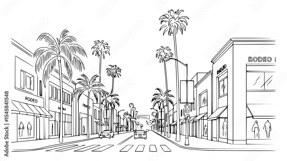 Αυτοκόλλητο Line Art of Rodeo Drive, Beverly Hills
