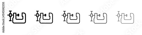 Vice clamp icon thin outline logo mark set