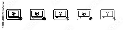 Video Tag icon thin outline logo mark set