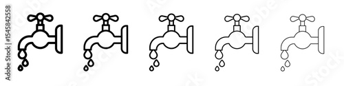 Water tap icon thin outline logo mark set