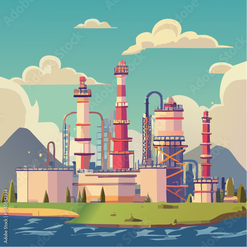Oil refinery industry under cloudy sky