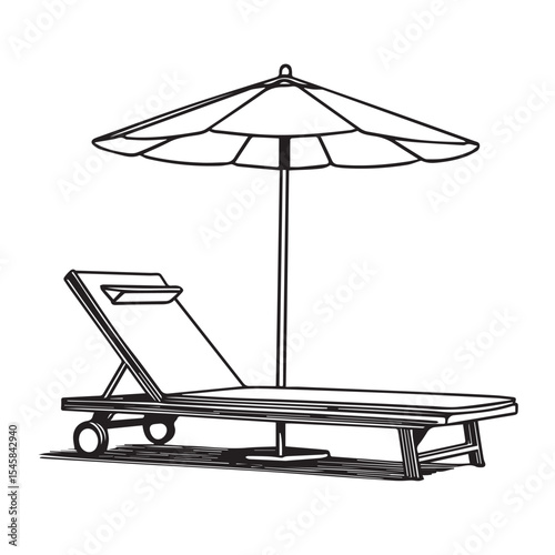 Relaxing beach lounger and parasol silhouette illustration