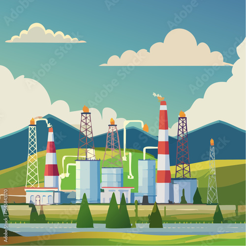 Oil refinery industry under cloudy sky