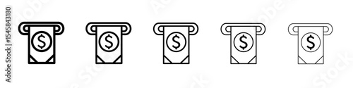 Withdraw Money in ATM icon thin outline logo mark set