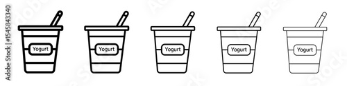 Yogurt icon thin outline logo mark set