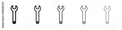 Wrench icon thin outline logo mark set