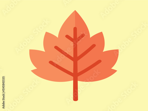 Simple Flat Style Autumnal Leaf with Veins Illustration Graphic Asset