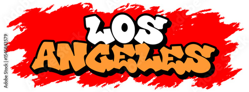 Urban graffiti vector with the word Los Angeles in white text, black outline, and red splatter background. Bold street art style for posters, apparel, or digital design.