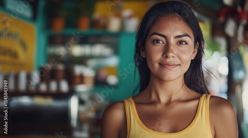 Latina Hispanic woman Cafe Owner. Barista working in Coffee shop, looking at camera. Startup successful small business owner. Bistro Business. Small and Medium Enterprises concept. Free Download Latina Hispanic woman Cafe Owner. Barista working in Coffee shop, looking at camera. Startup successful small business owner. Bistro Business. Small and Medium Enterprises concept. - GFXLoad