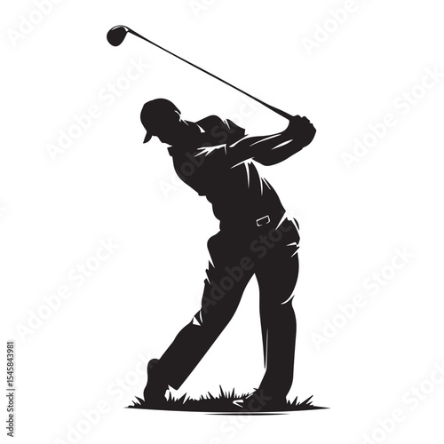 Golf player swinging club dynamic silhouette action pose
