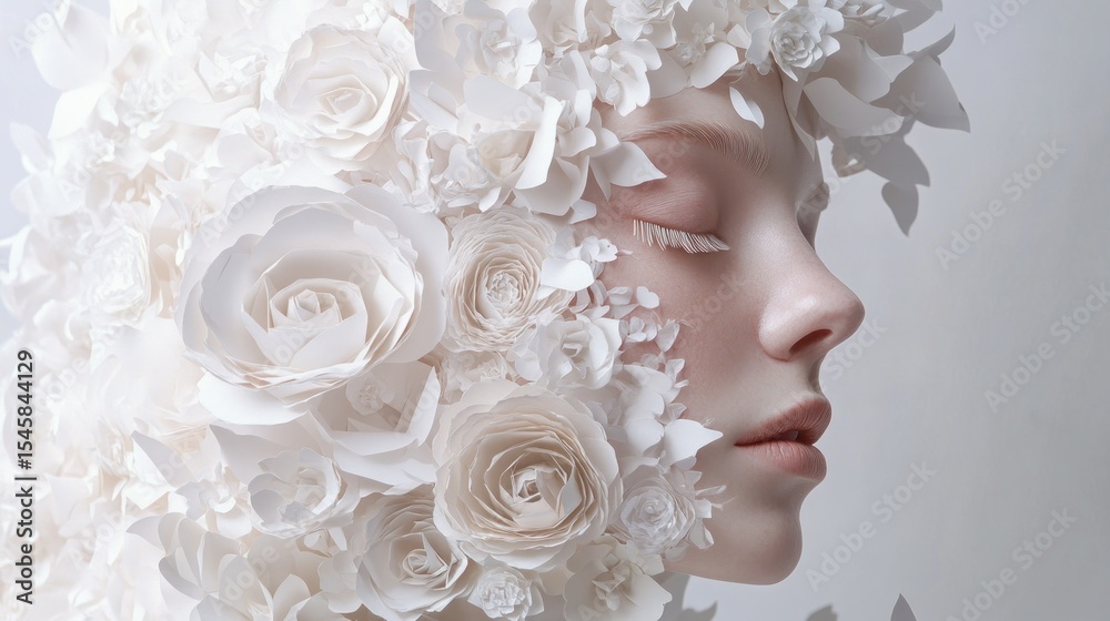 Fototapeta premium Paper flower face profile portrait