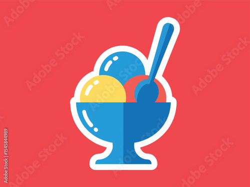 Flat Design Colorful Ice Cream Sundae With Spoon Icon Illustration