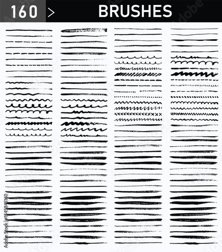 160 Hand Drawn Vector Brushes – Ink, Grunge, and Textured Brush Strokes Set for Designers