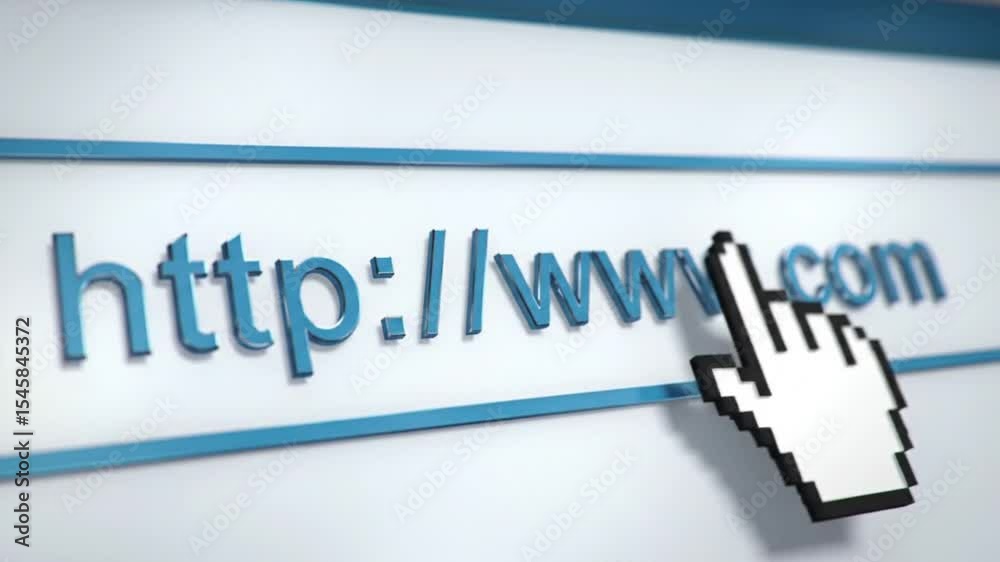 Computer cursor hovering over a generic website address, suitable for web design, digital marketing, technology concepts in advertising materials.