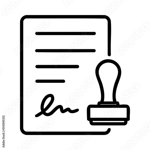 Signed document icon with stamp representing legal agreement, certification or business contract approval