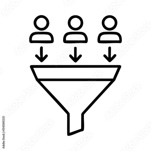 Conversion funnel icon with users entering funnel representing marketing process and lead generation