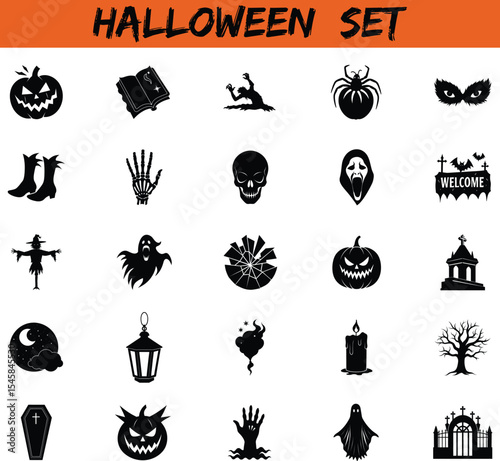 Halloween day silhouette vector isolated set on transparent background	
