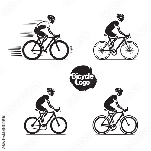 Four cyclist bicycle silhouette logos set vector illustration