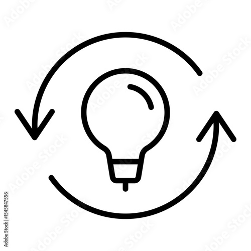 Single black refresh idea line icon, simple light bulb with repeat arrow flat design illustration pictogram for infographic interface elements for app logo web button ui isolated on white background