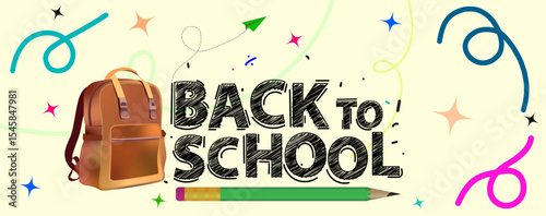 Back to School Banner with Backpack, Pencil, and Fun Doodles