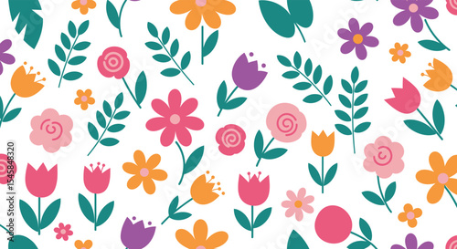 Wallpaper Mural Vibrant Hand-Drawn Floral Pattern on White Background Torontodigital.ca