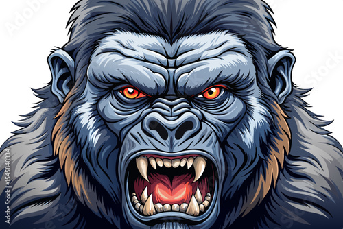 angry gorilla close-up with intense stare on white background vector ideal for wildlife posters, powerful designs, or animal-themed branding