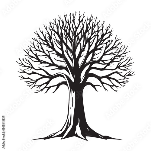 Bare tree silhouette in bold black and white illustration