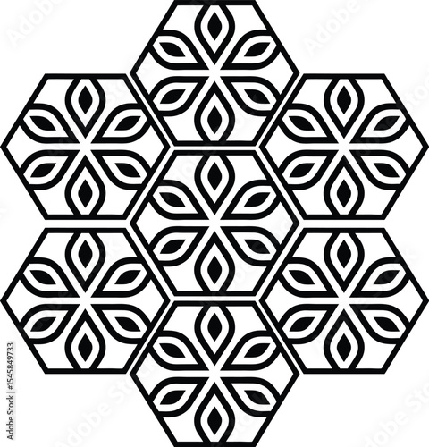 Seamless Hexagonal Grid Pattern – Minimal Black and White Geometric Background