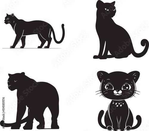 Panther Silhouettes in Motion – Black Big Cat Vector Set
Wild Cat Walking Poses – Black and White Panther Illustration
Majestic Jungle Predator Silhouettes – Panther and Leopard Vectors
