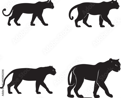 Panther Silhouettes in Motion – Black Big Cat Vector Set
Wild Cat Walking Poses – Black and White Panther Illustration
Majestic Jungle Predator Silhouettes – Panther and Leopard Vectors
