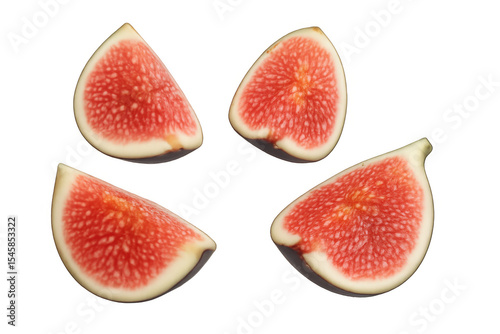 Fresh fig slices revealing dark seeds, positioned cleanly against transparent backdrop for culinary graphic design needs