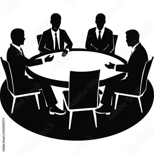 Business discussion at round table with professional team silhouettes