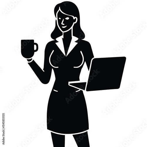 Businesswoman with coffee and laptop working in remote office setting