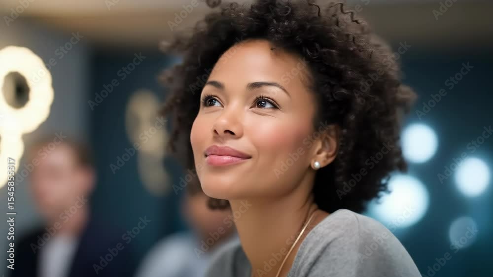 Confident African American Businesswoman Attending a Professional Meeting with Focus and Determination Confident African American Businesswoman Attending a Professional Meeting with Focus and Determination