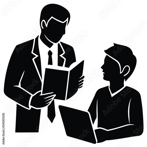 Intern learning from mentor with books and professional guidance