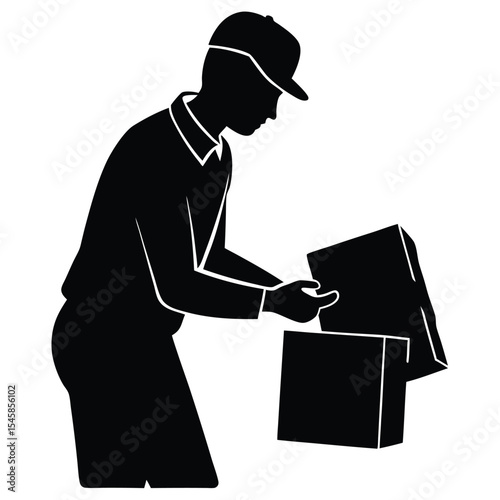 Silhouette of ecommerce seller packing product for delivery