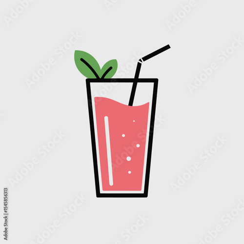 Pink Juice Drink Glass Straw Mint Leaf Graphic image