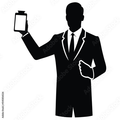 Silhouette of sales agent with product sample showing to client