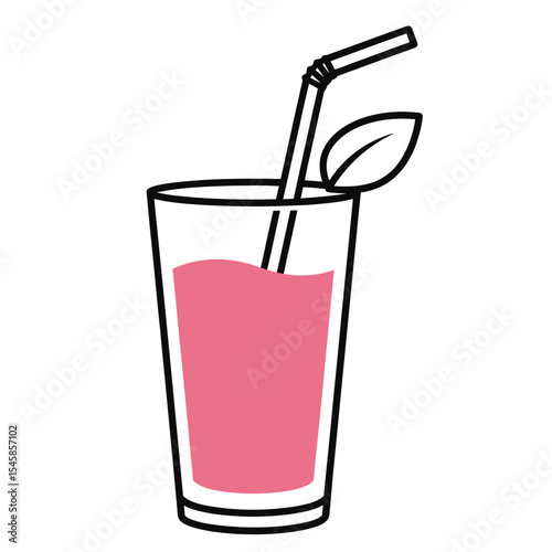 Pink Juice Glass Straw Leaf Illustration drink