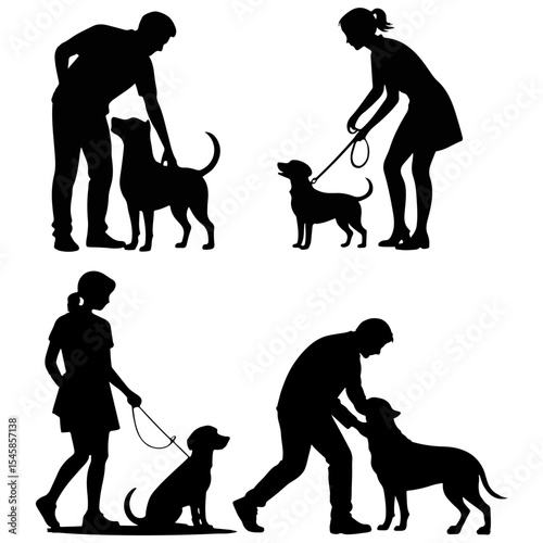 Silhouettes of people interacting with their dogs
