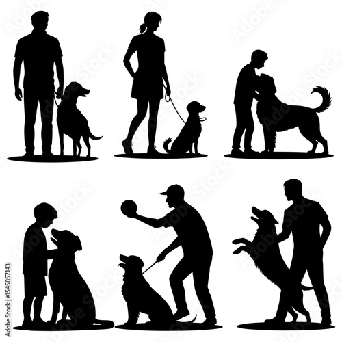 Silhouettes of people interacting with their dogs