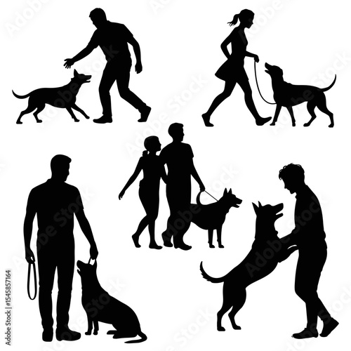 Silhouettes of people interacting with their dogs