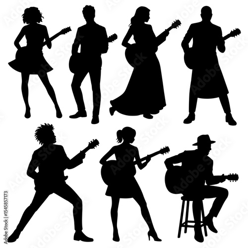 Silhouettes of musicians playing guitars on stage