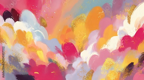 Abstract colorful paint strokes gold glitter texture background