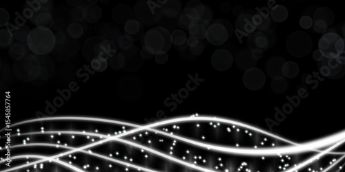 Abstract neon background with shining wires. Motion design. Panoramic high speed technology concept, light abstract background.