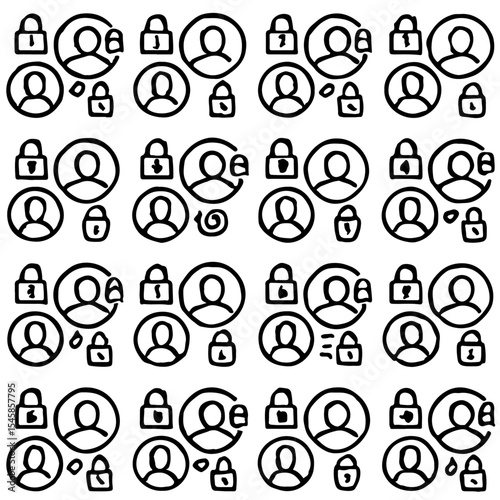 Sketch illustration of user authentication for security with profile and padlock icon