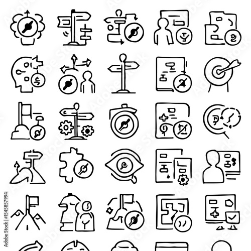 A collection of illustrated navigational symbols for various purposes